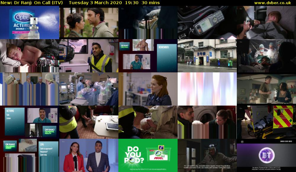 Dr Ranj: On Call (ITV) Tuesday 3 March 2020 19:30 - 20:00