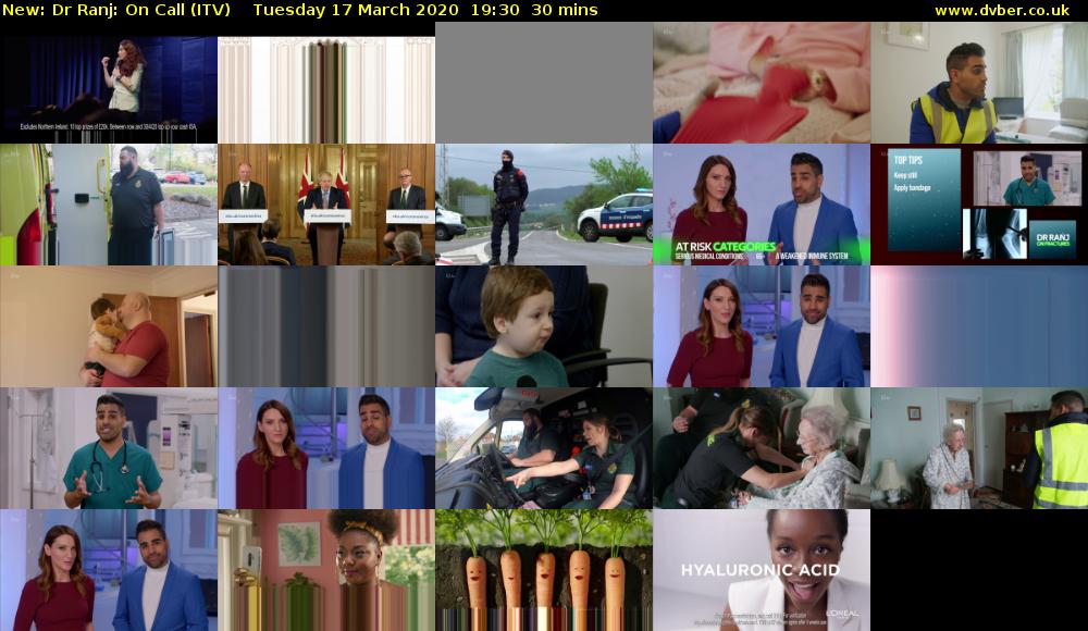 Dr Ranj: On Call (ITV) Tuesday 17 March 2020 19:30 - 20:00