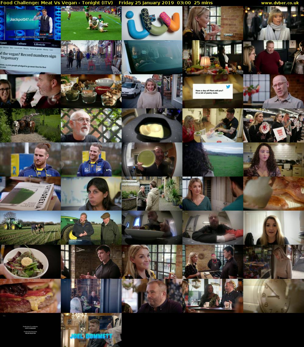 Food Challenge: Meat Vs Vegan - Tonight (ITV) Friday 25 January 2019 03:00 - 03:25
