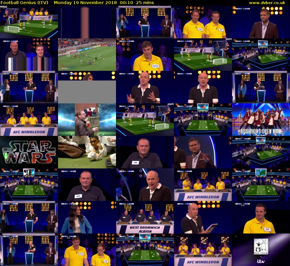 Football Genius (ITV) Monday 19 November 2018 00:10 - 00:35