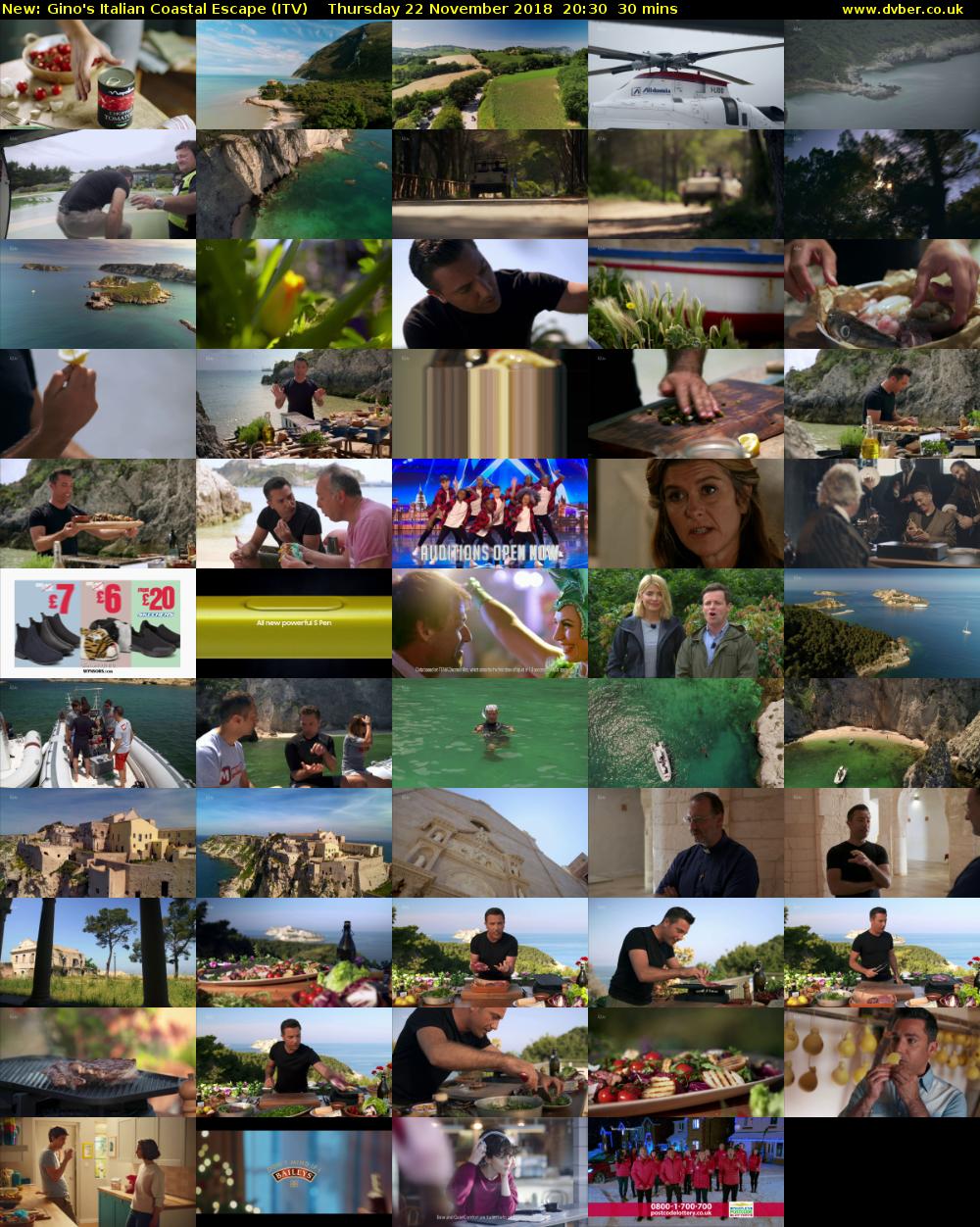 Gino's Italian Coastal Escape (ITV) Thursday 22 November 2018 20:30 - 21:00
