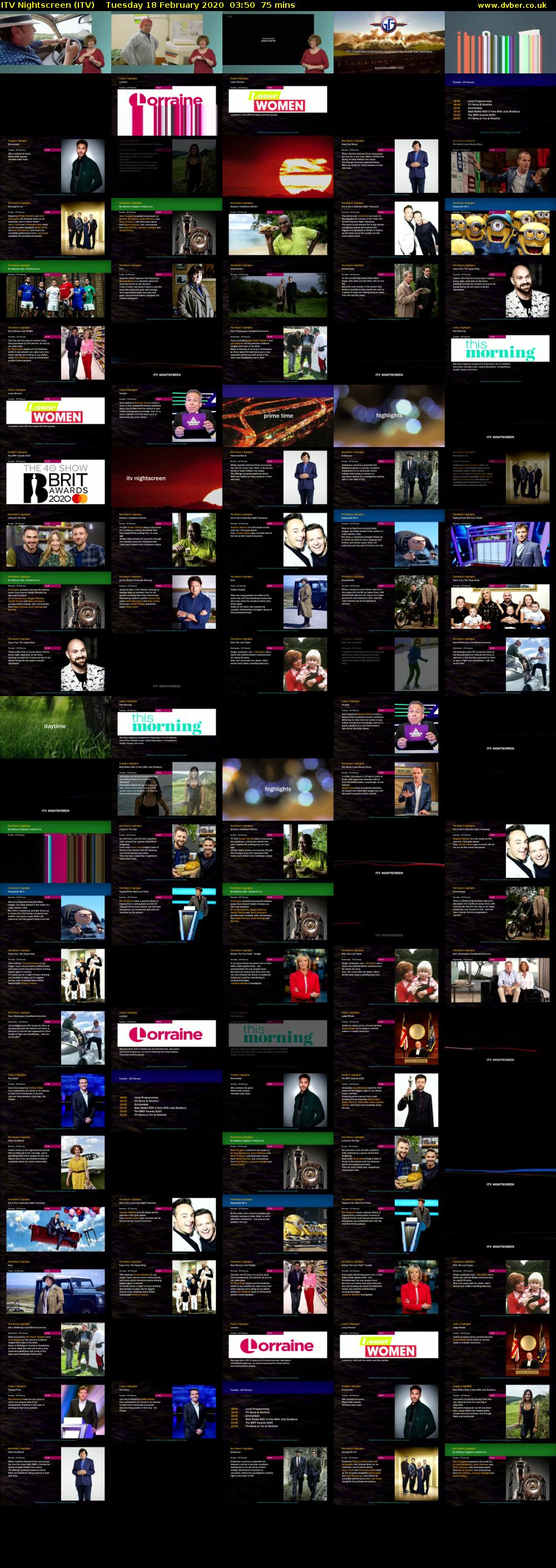 ITV Nightscreen (ITV) Tuesday 18 February 2020 03:50 - 05:05