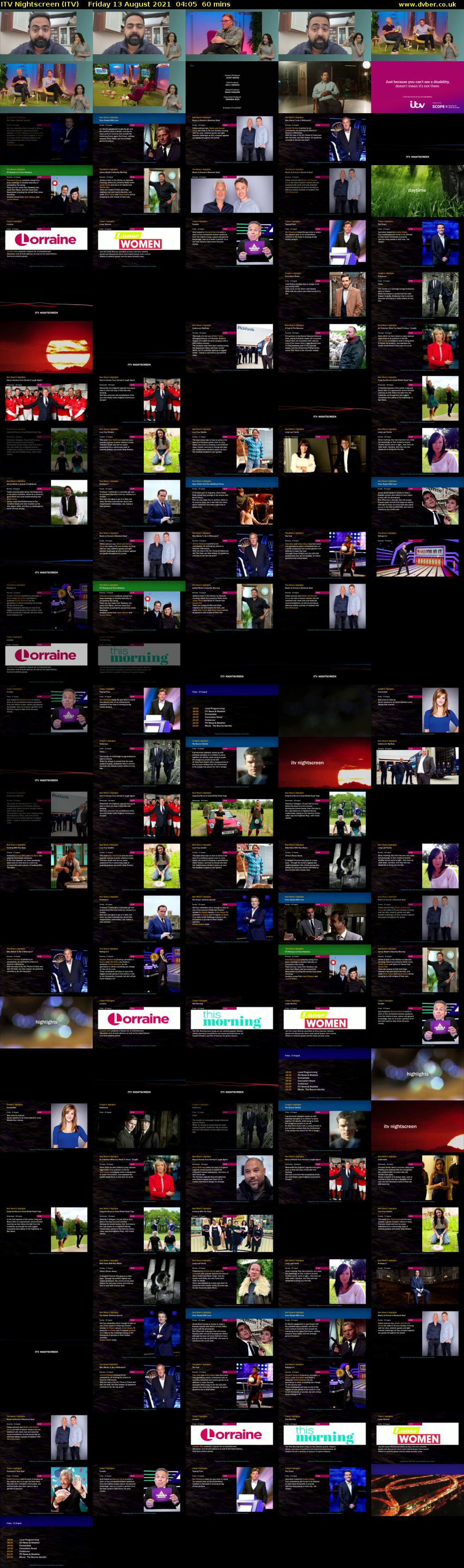 ITV Nightscreen (ITV) Friday 13 August 2021 04:05 - 05:05