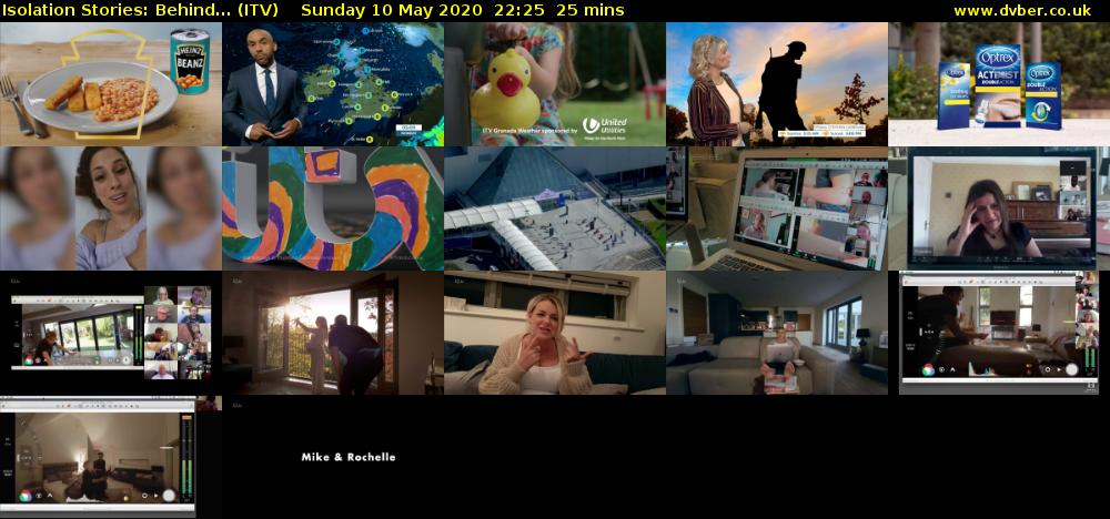 Isolation Stories: Behind... (ITV) Sunday 10 May 2020 22:25 - 22:50