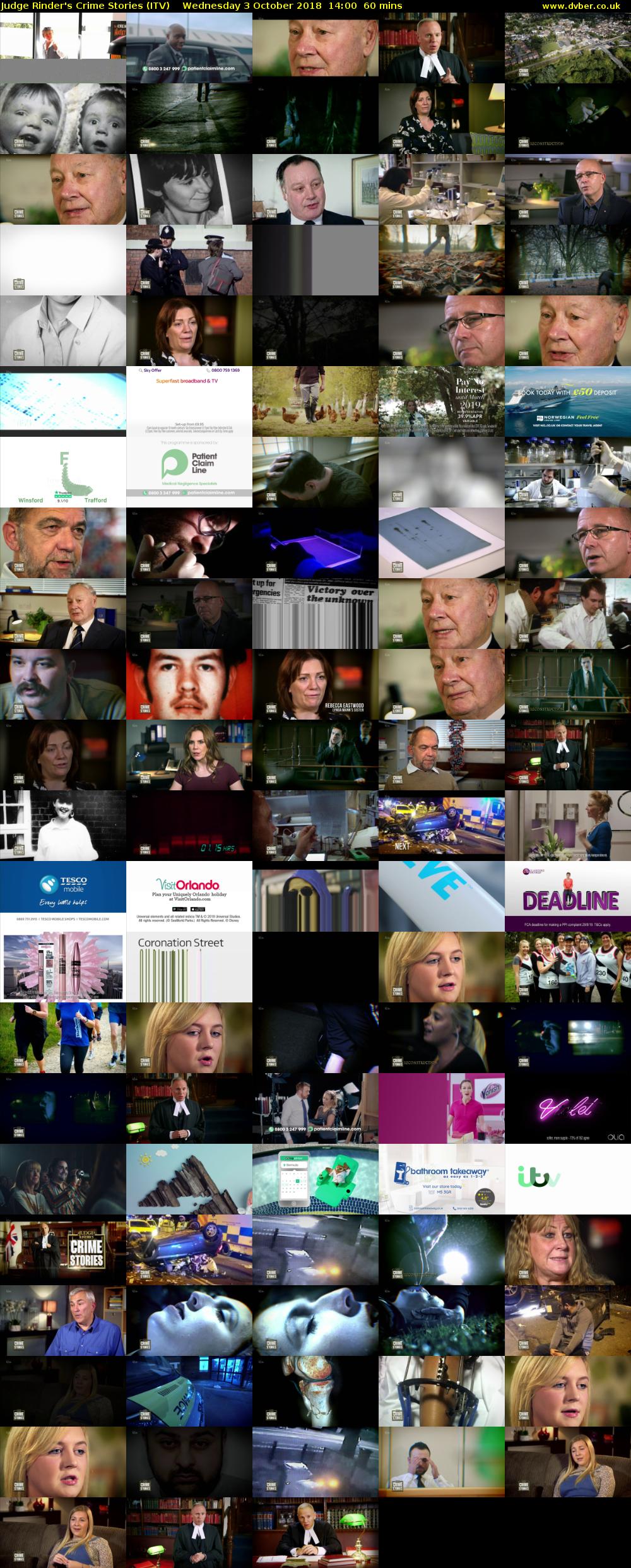 Judge Rinder's Crime Stories (ITV) Wednesday 3 October 2018 14:00 - 15:00