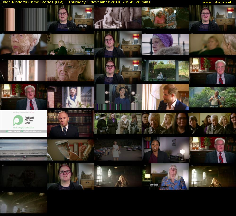 Judge Rinder's Crime Stories (ITV) Thursday 1 November 2018 23:50 - 00:10