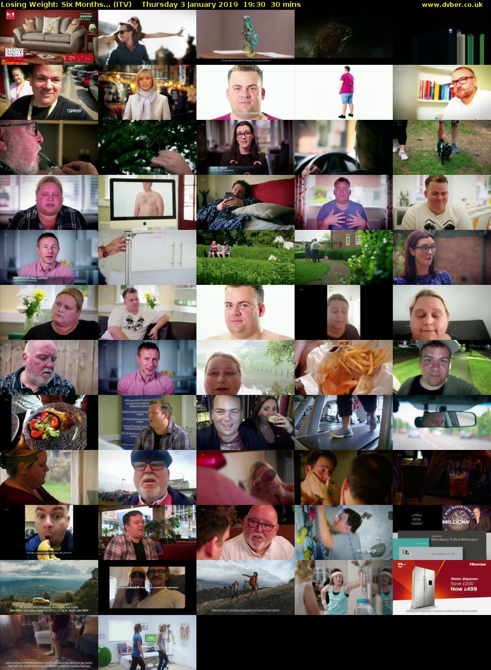 Losing Weight: Six Months... (ITV) Thursday 3 January 2019 19:30 - 20:00