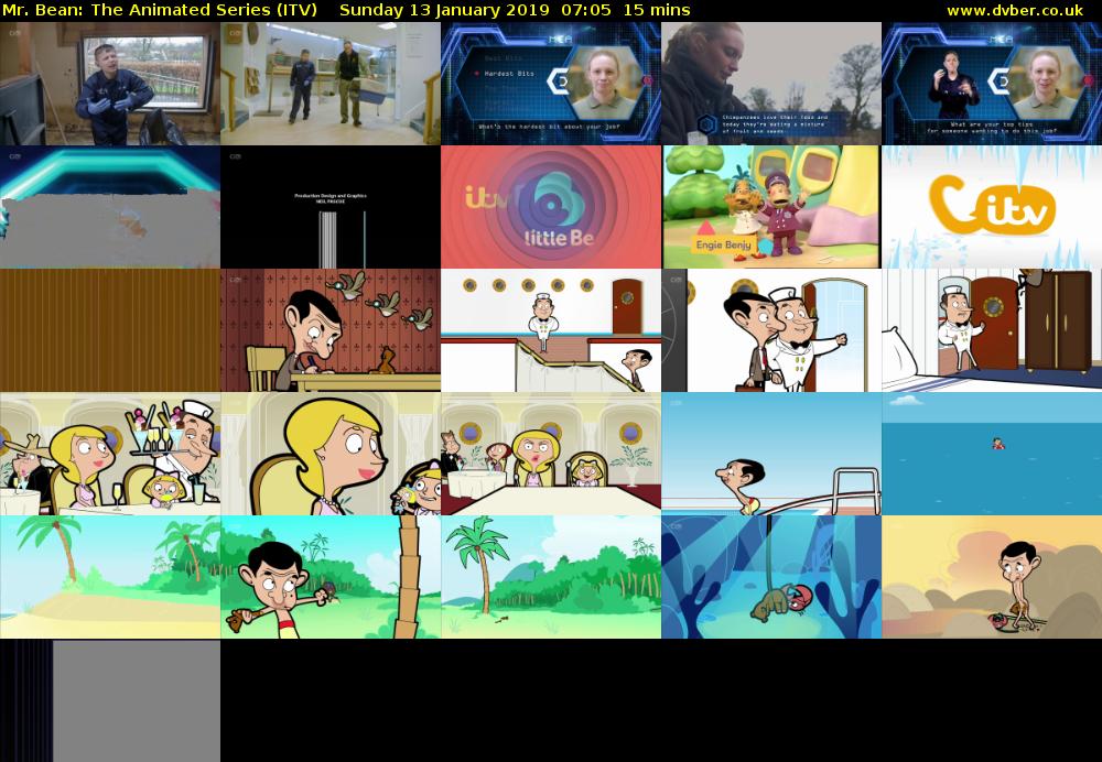 Mr. Bean: The Animated Series (ITV) Sunday 13 January 2019 07:05 - 07:20