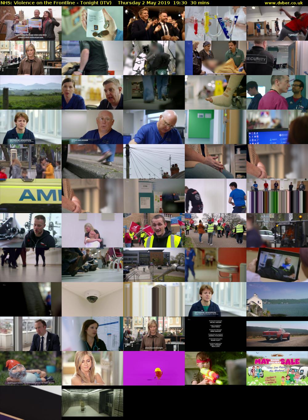 NHS: Violence on the Frontline - Tonight (ITV) Thursday 2 May 2019 19:30 - 20:00