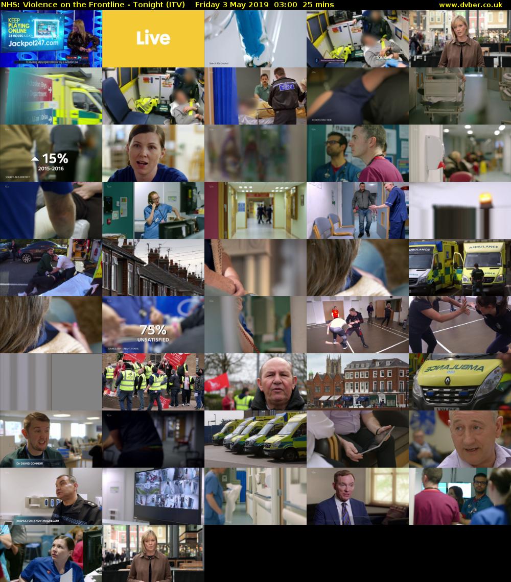 NHS: Violence on the Frontline - Tonight (ITV) Friday 3 May 2019 03:00 - 03:25