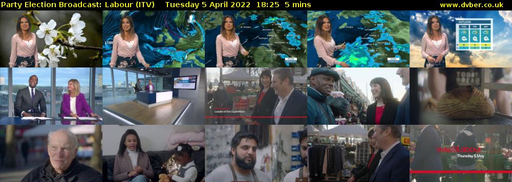Party Election Broadcast: Labour (ITV) Tuesday 5 April 2022 18:25 - 18:30
