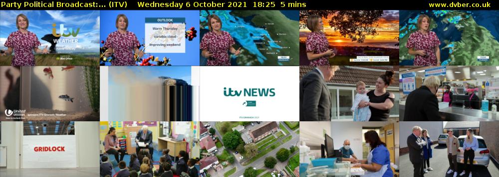 Party Political Broadcast:... (ITV) Wednesday 6 October 2021 18:25 - 18:30