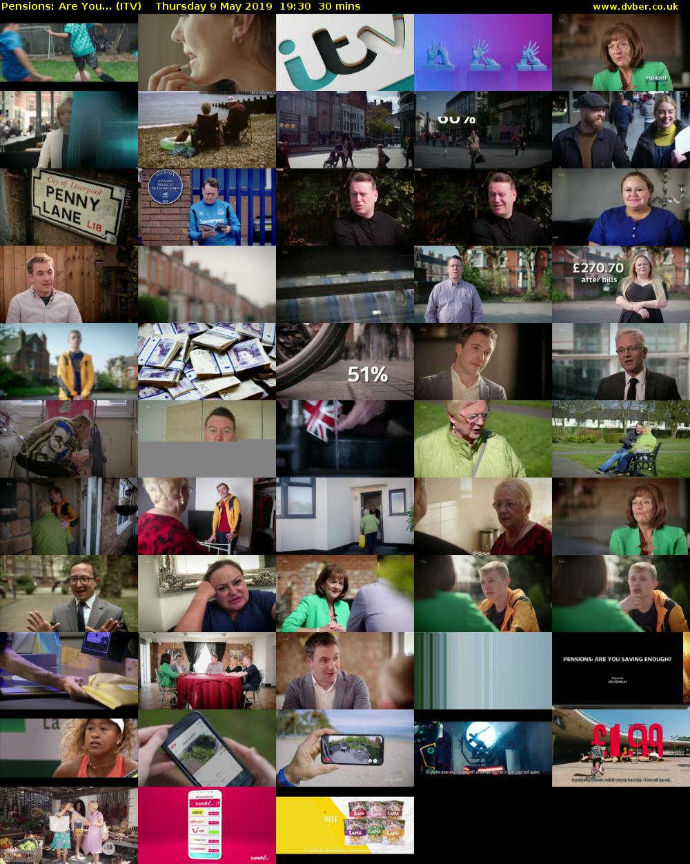 Pensions: Are You... (ITV) Thursday 9 May 2019 19:30 - 20:00
