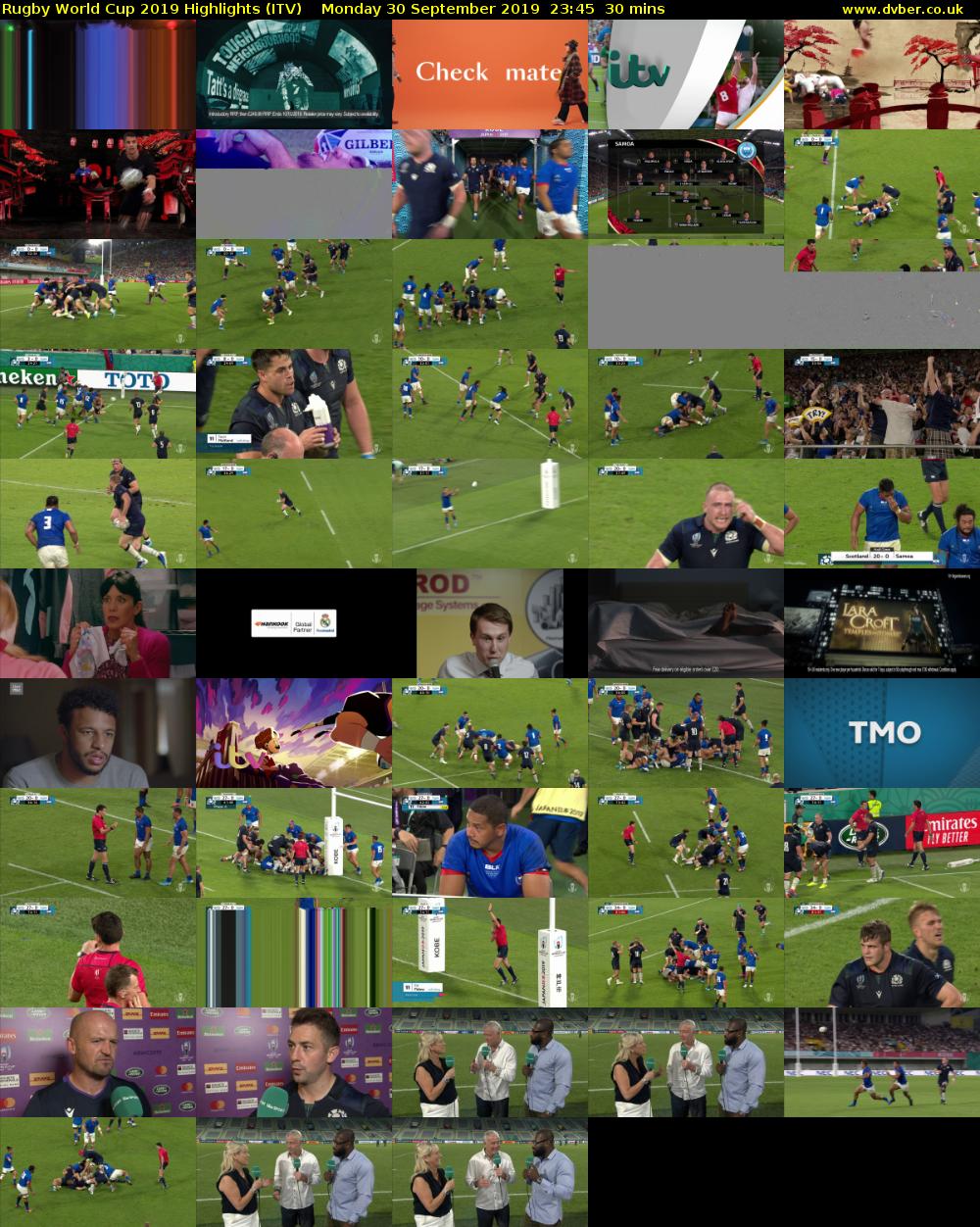 Rugby World Cup 2019 Highlights (ITV) Monday 30 September 2019 23:45 - 00:15