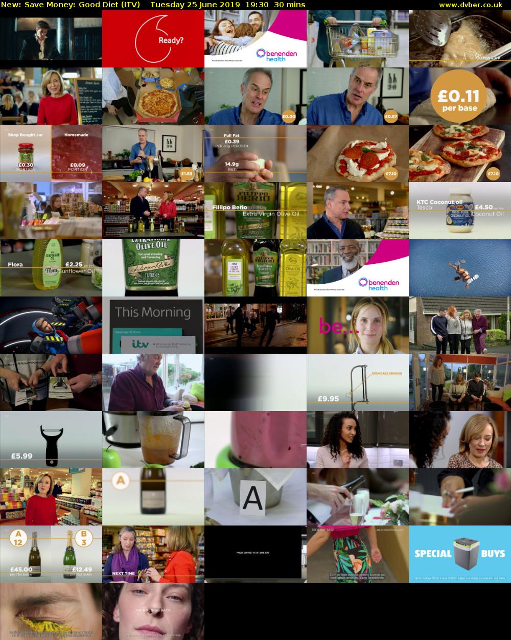 Save Money: Good Diet (ITV) Tuesday 25 June 2019 19:30 - 20:00