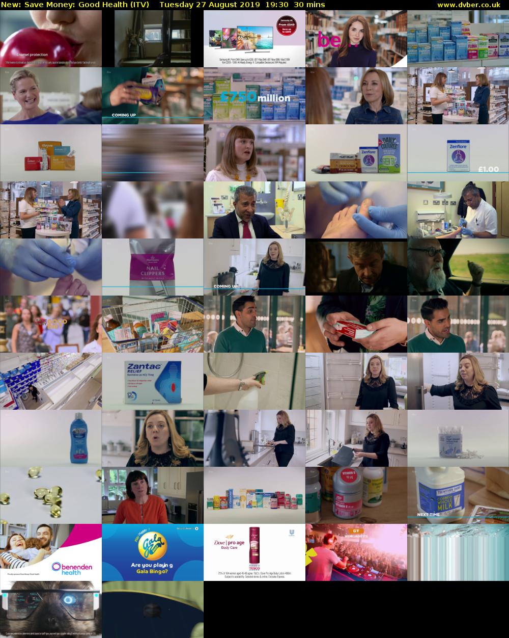 Save Money: Good Health (ITV) Tuesday 27 August 2019 19:30 - 20:00