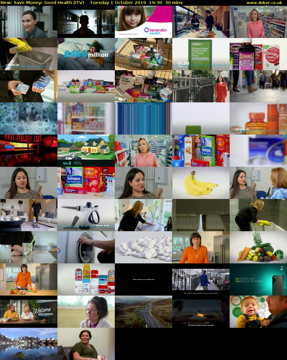 Save Money: Good Health (ITV) Tuesday 1 October 2019 19:30 - 20:00