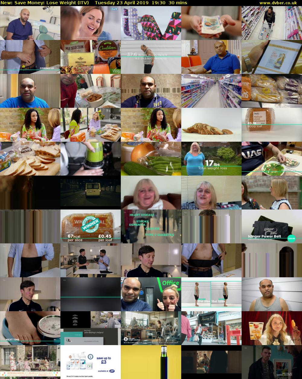 Save Money: Lose Weight (ITV) Tuesday 23 April 2019 19:30 - 20:00