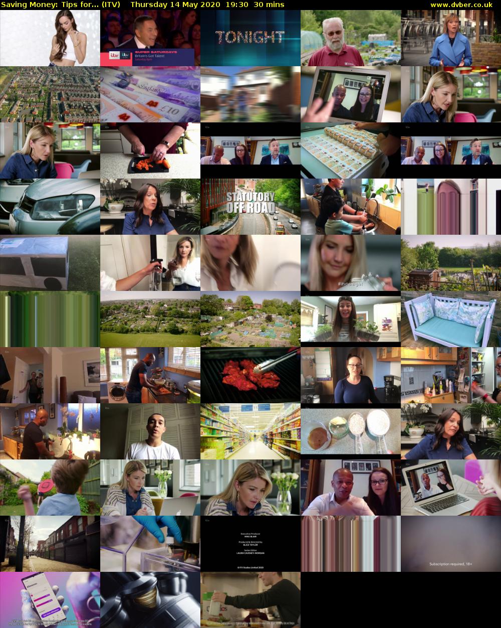 Saving Money: Tips for... (ITV) Thursday 14 May 2020 19:30 - 20:00
