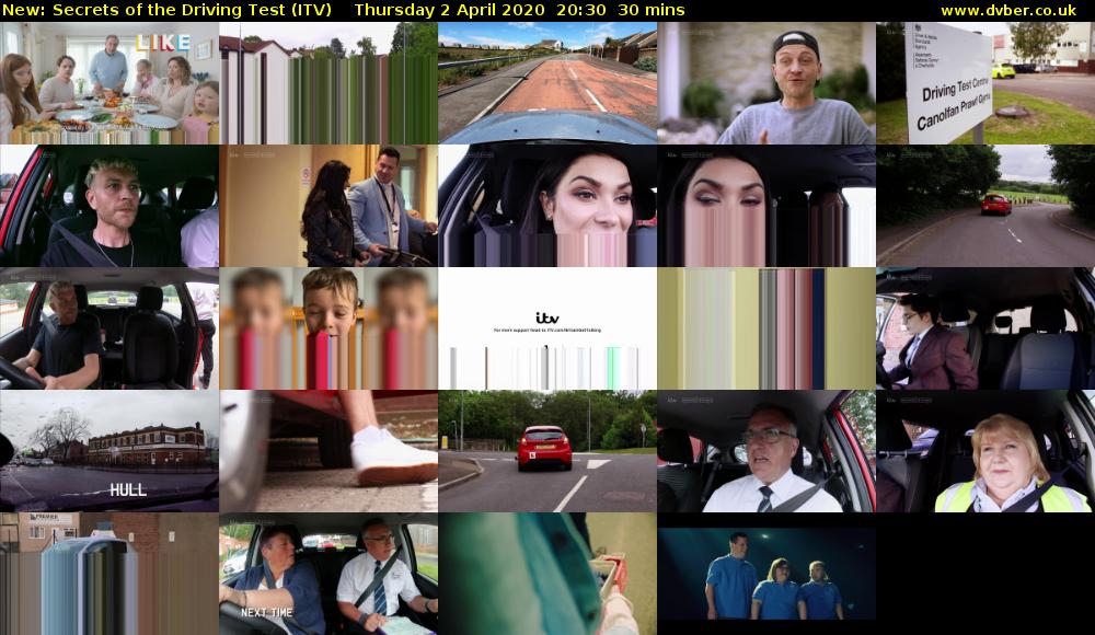 Secrets of the Driving Test (ITV) Thursday 2 April 2020 20:30 - 21:00
