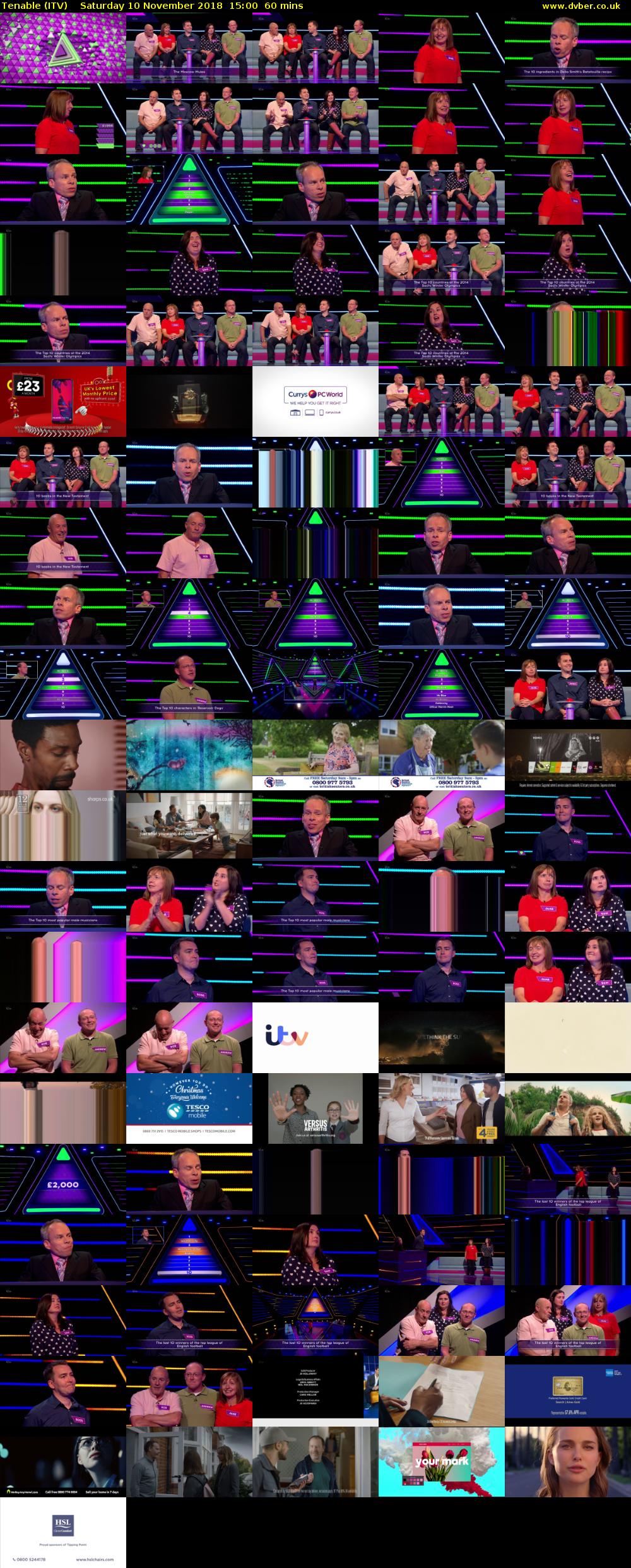 Tenable (ITV) Saturday 10 November 2018 15:00 - 16:00