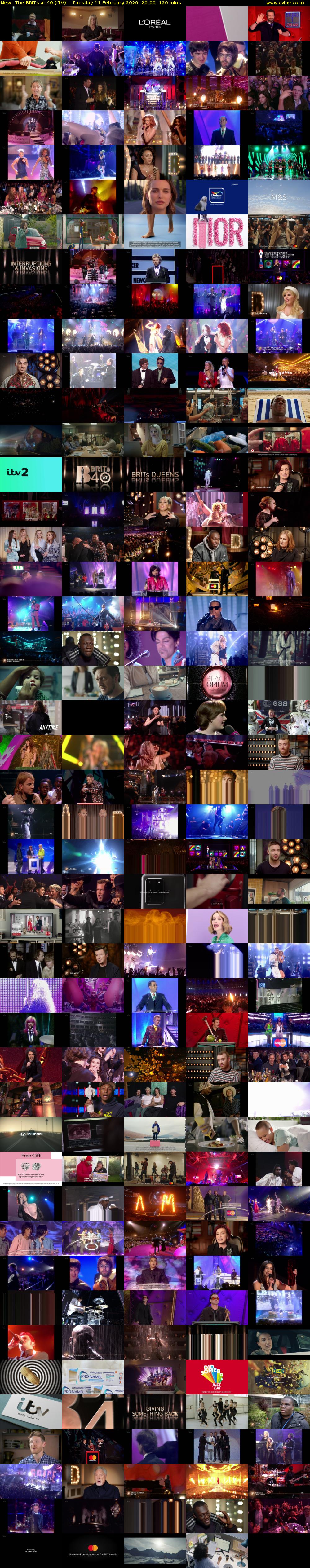 The BRITs at 40 (ITV) Tuesday 11 February 2020 20:00 - 22:00
