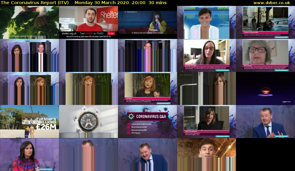 The Coronavirus Report (ITV) Monday 30 March 2020 20:00 - 20:30