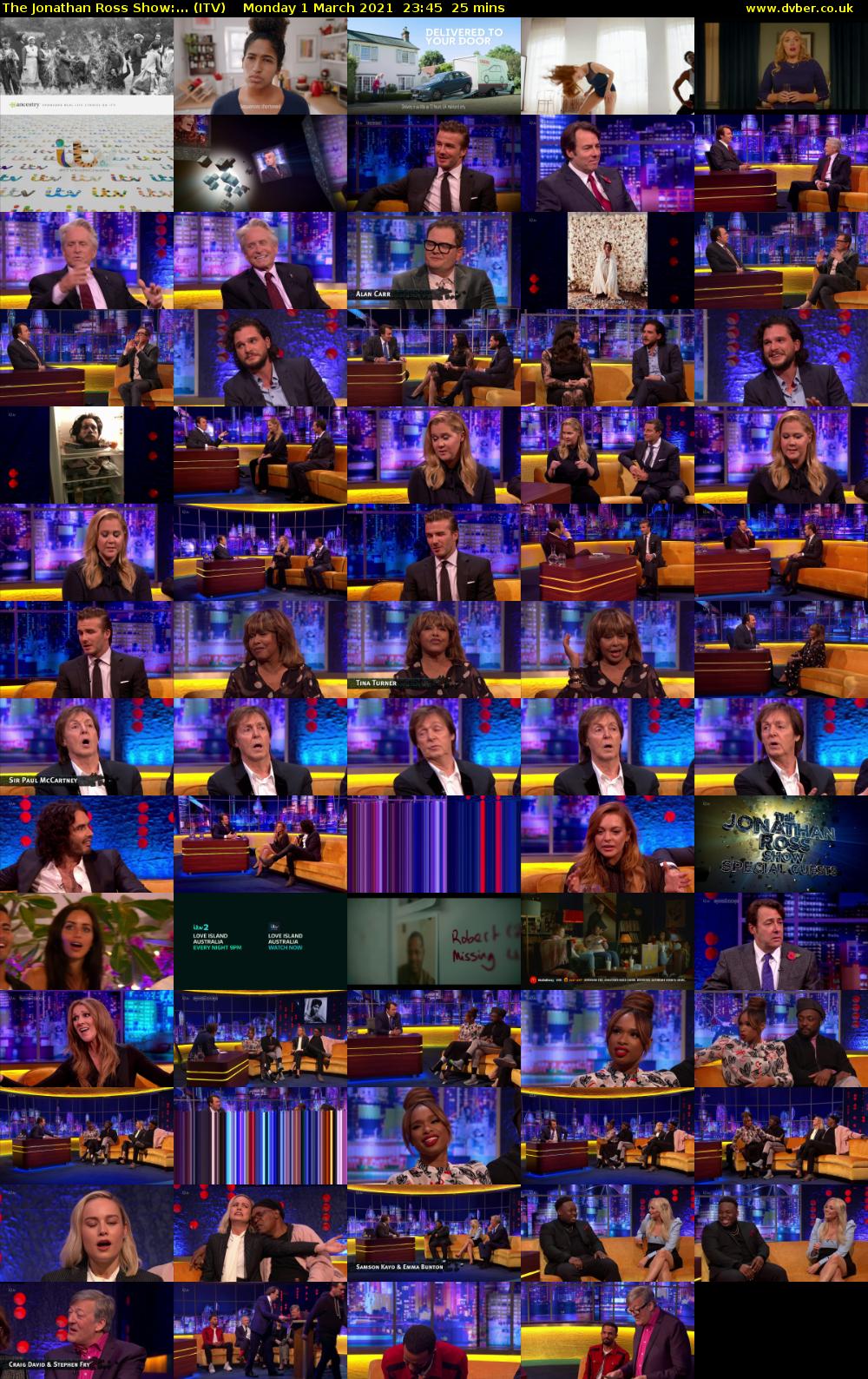 The Jonathan Ross Show:... (ITV) Monday 1 March 2021 23:45 - 00:10