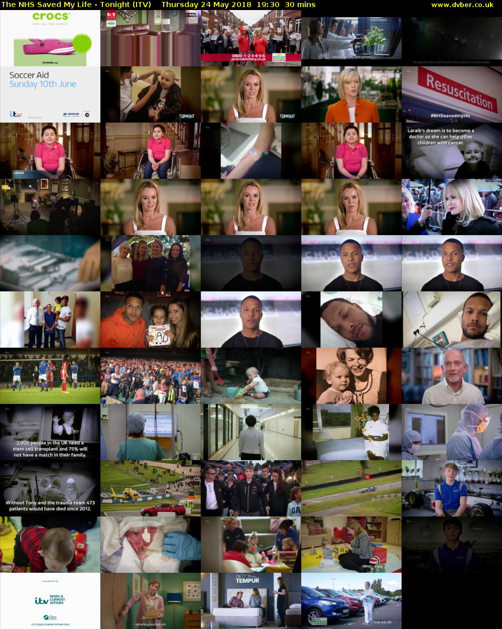 The NHS Saved My Life - Tonight (ITV) Thursday 24 May 2018 19:30 - 20:00