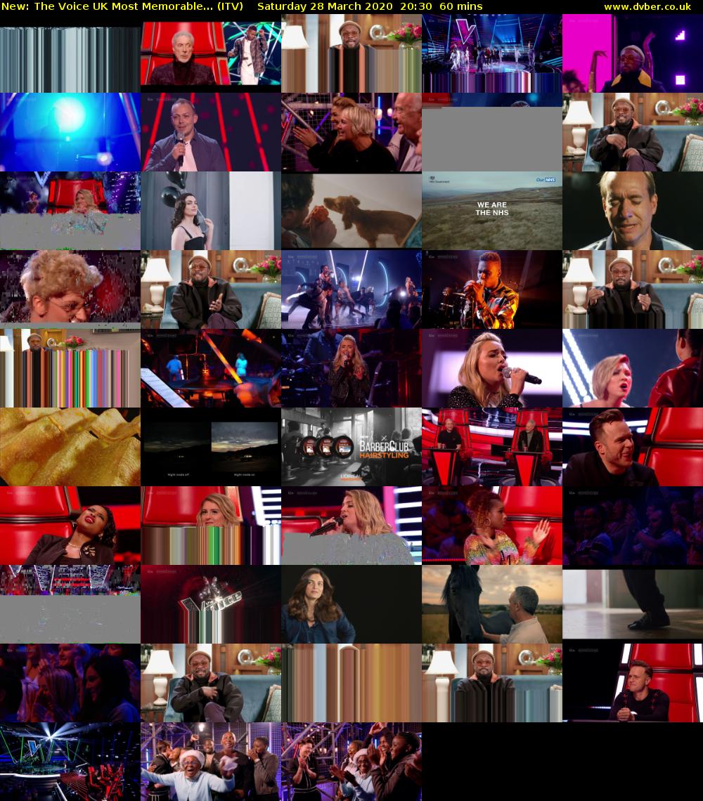The Voice UK Most Memorable... (ITV) Saturday 28 March 2020 20:30 - 21:30