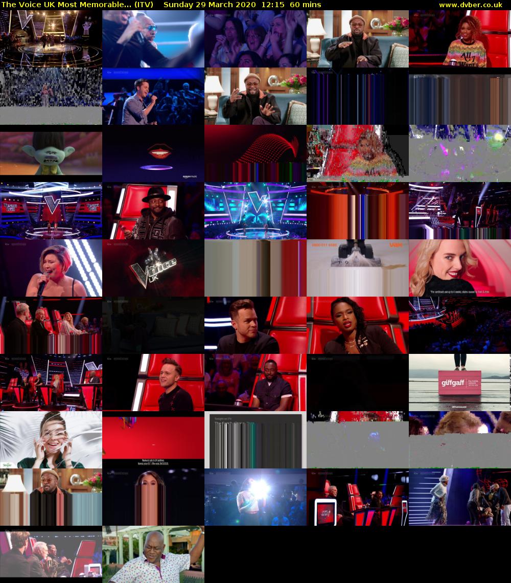 The Voice UK Most Memorable... (ITV) Sunday 29 March 2020 12:15 - 13:15