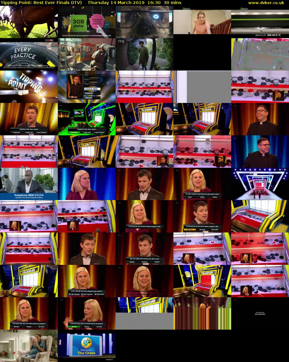 Tipping Point: Best Ever Finals (ITV) Thursday 14 March 2019 16:30 - 17:00