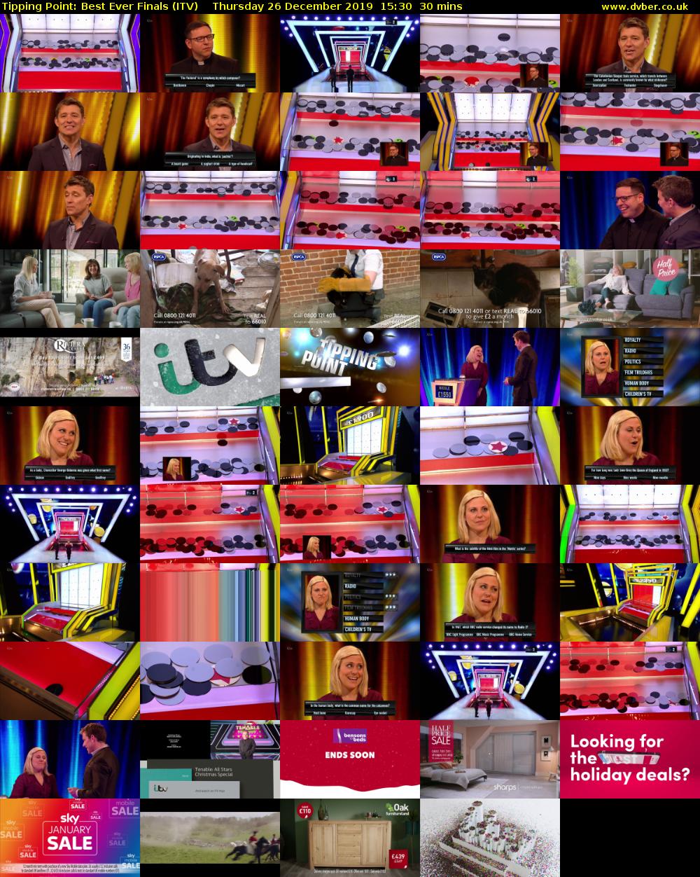 Tipping Point: Best Ever Finals (ITV) Thursday 26 December 2019 15:30 - 16:00