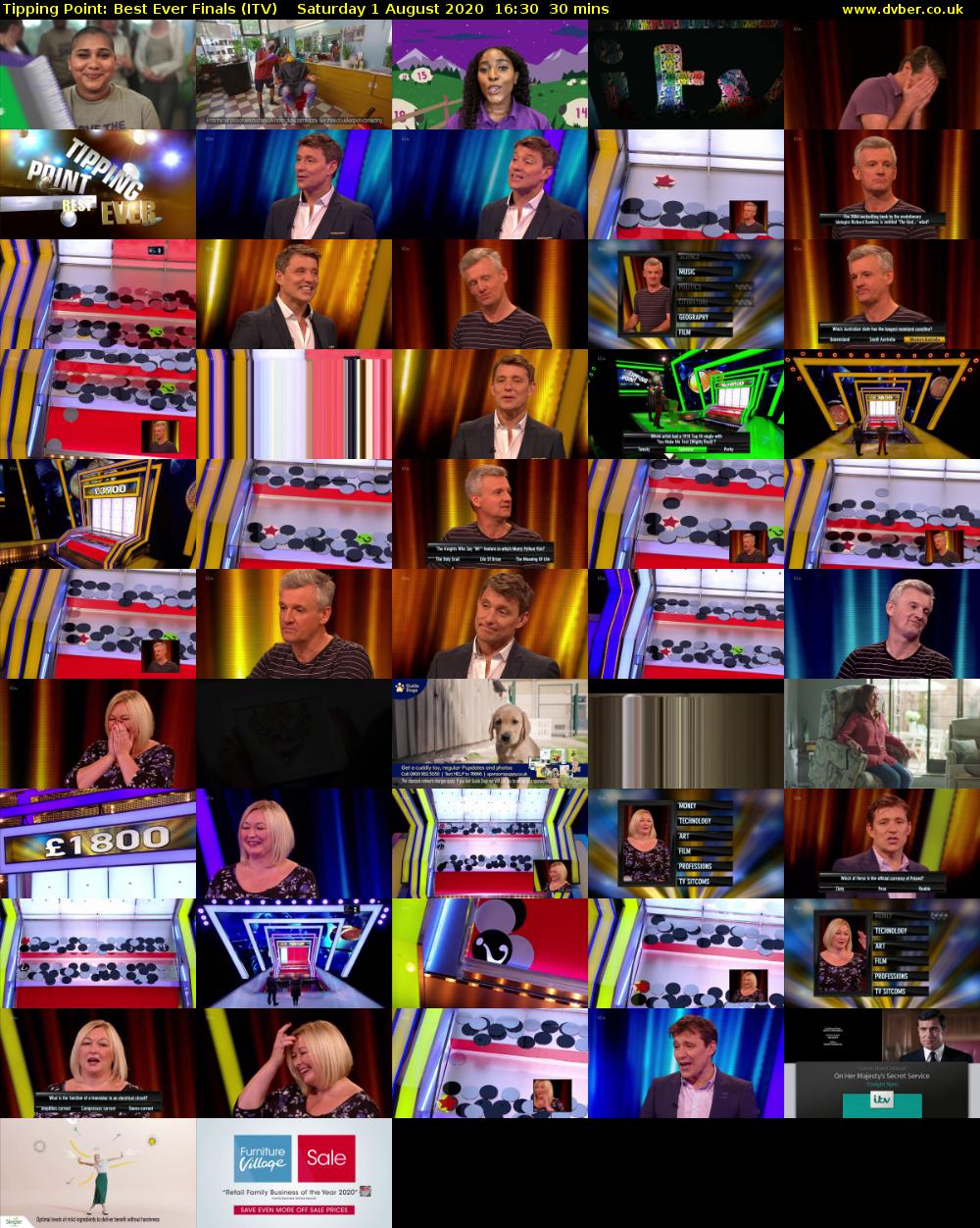 Tipping Point: Best Ever Finals (ITV) Saturday 1 August 2020 16:30 - 17:00