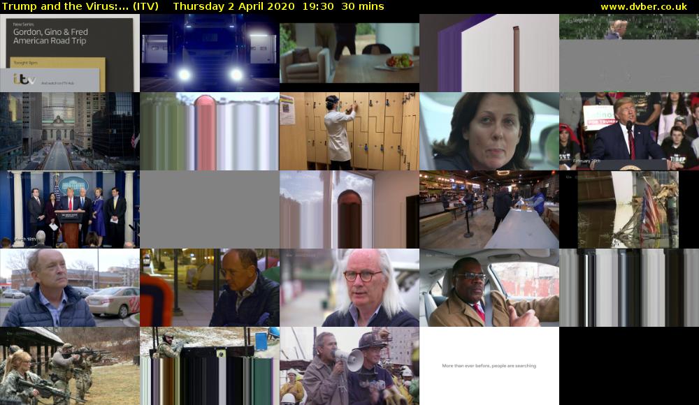 Trump and the Virus:... (ITV) Thursday 2 April 2020 19:30 - 20:00
