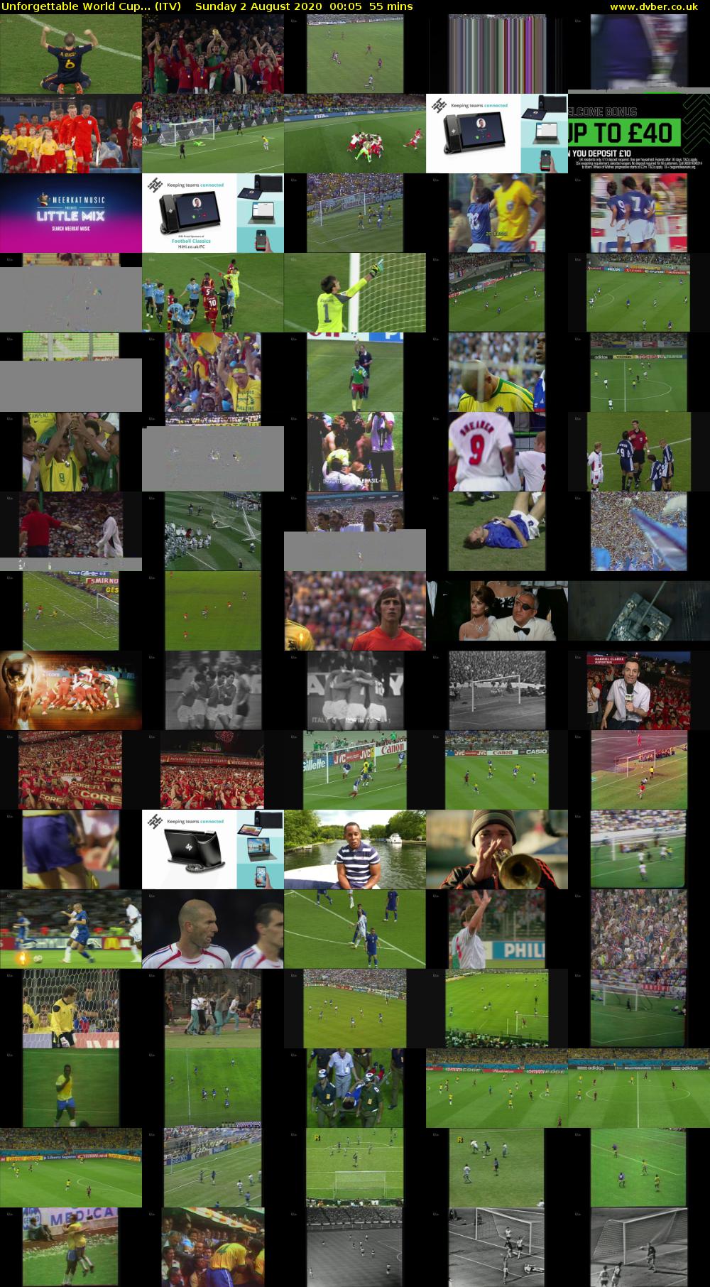 Unforgettable World Cup... (ITV) Sunday 2 August 2020 00:05 - 01:00