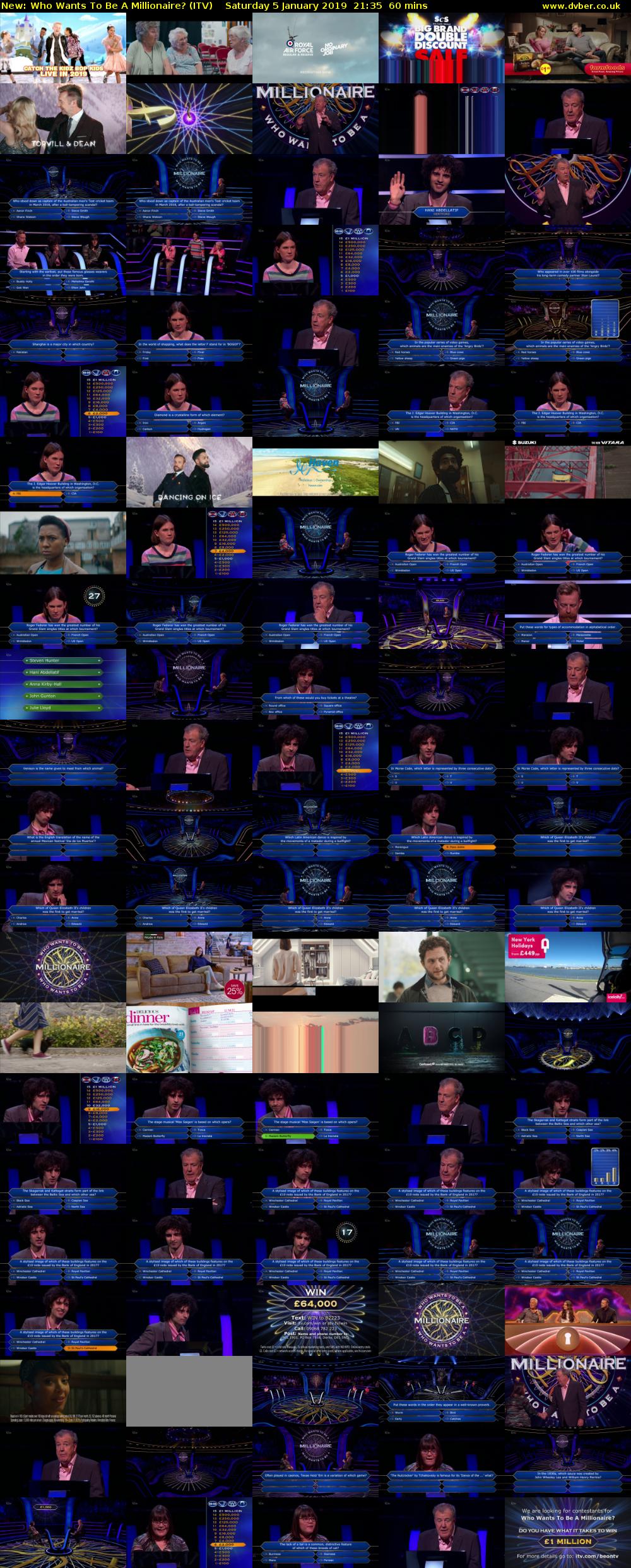 Who Wants To Be A Millionaire? (ITV) Saturday 5 January 2019 21:35 - 22:35