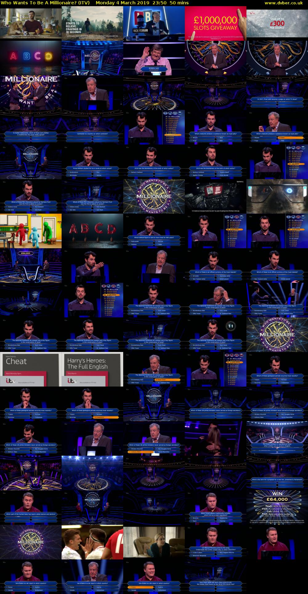Who Wants To Be A Millionaire? (ITV) Monday 4 March 2019 23:50 - 00:40