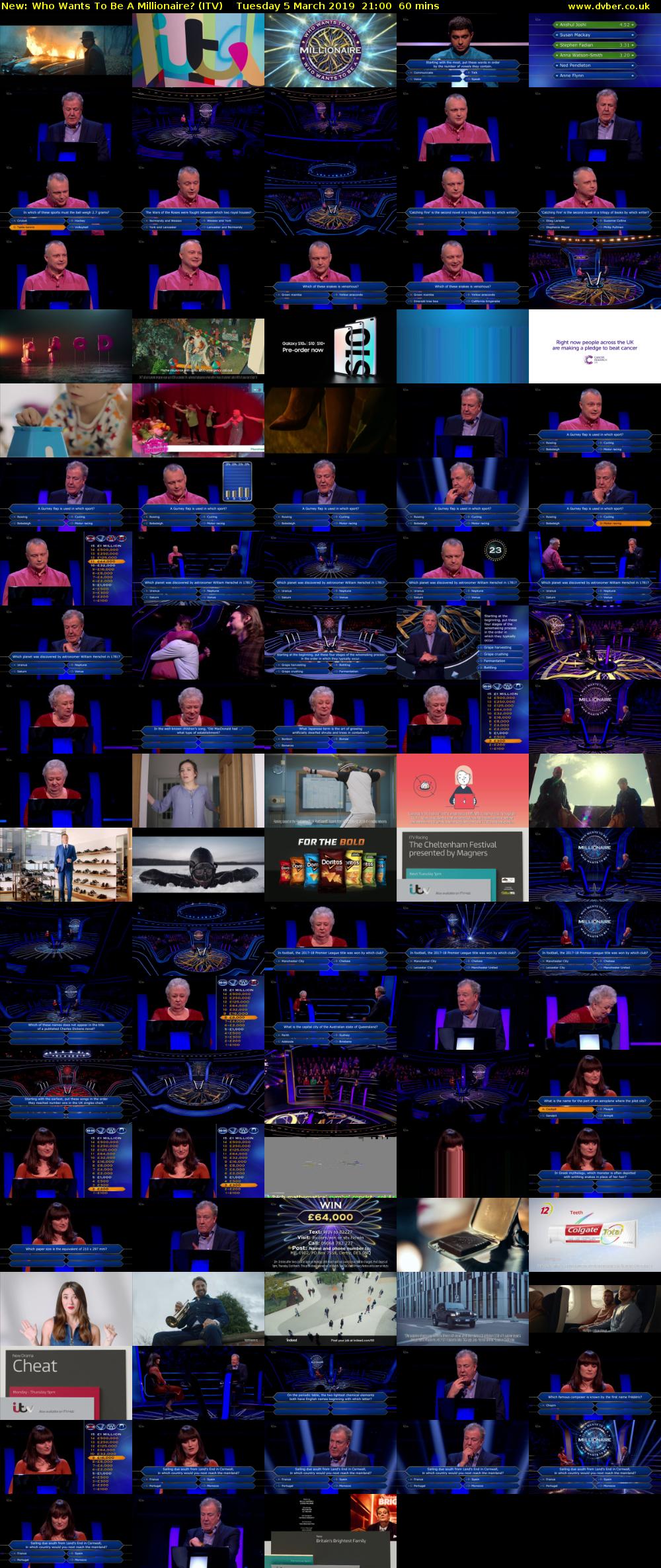 Who Wants To Be A Millionaire? (ITV) Tuesday 5 March 2019 21:00 - 22:00