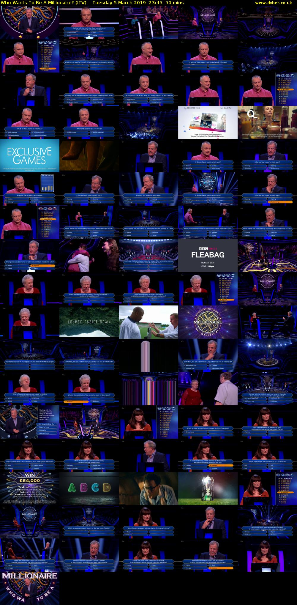 Who Wants To Be A Millionaire? (ITV) Tuesday 5 March 2019 23:45 - 00:35