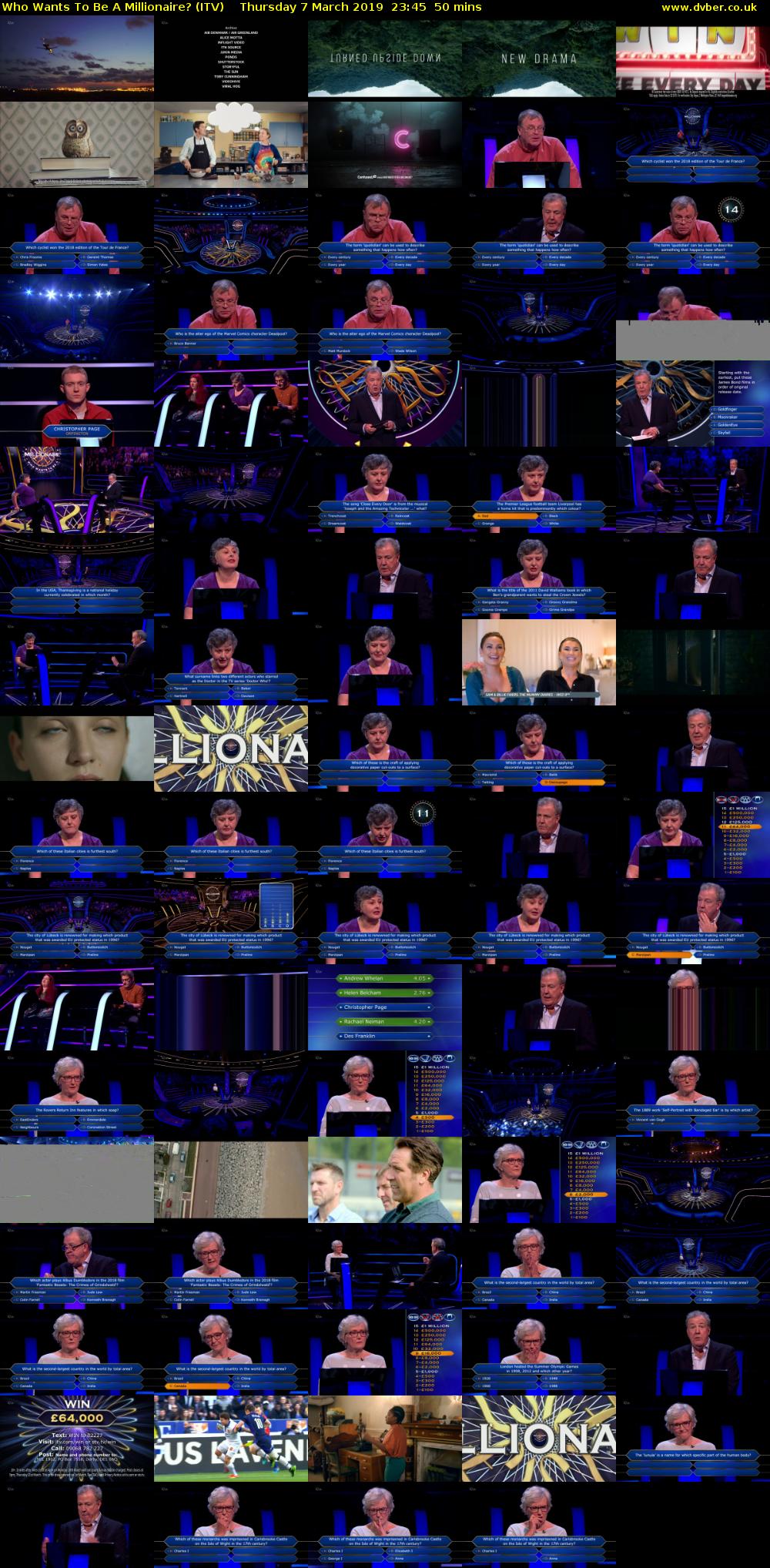 Who Wants To Be A Millionaire? (ITV) Thursday 7 March 2019 23:45 - 00:35