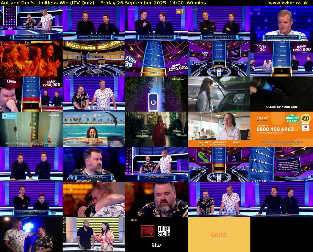 Ant and Dec's Limitless Win (ITV Quiz) Friday 26 September 2025 14:00 - 15:00