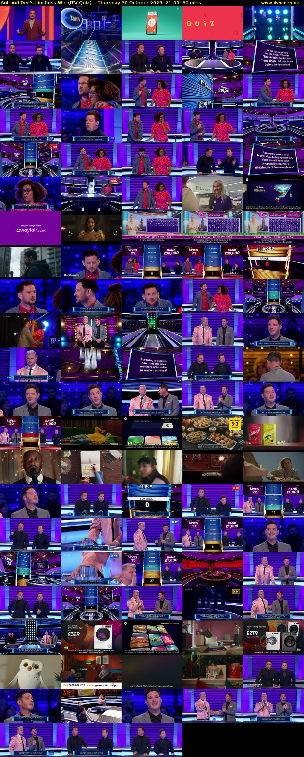 Ant and Dec's Limitless Win (ITV Quiz) Thursday 30 October 2025 21:00 - 22:00