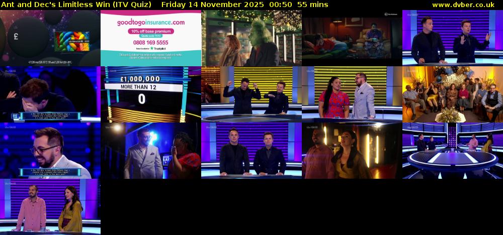 Ant and Dec's Limitless Win (ITV Quiz) Friday 14 November 2025 00:50 - 01:45