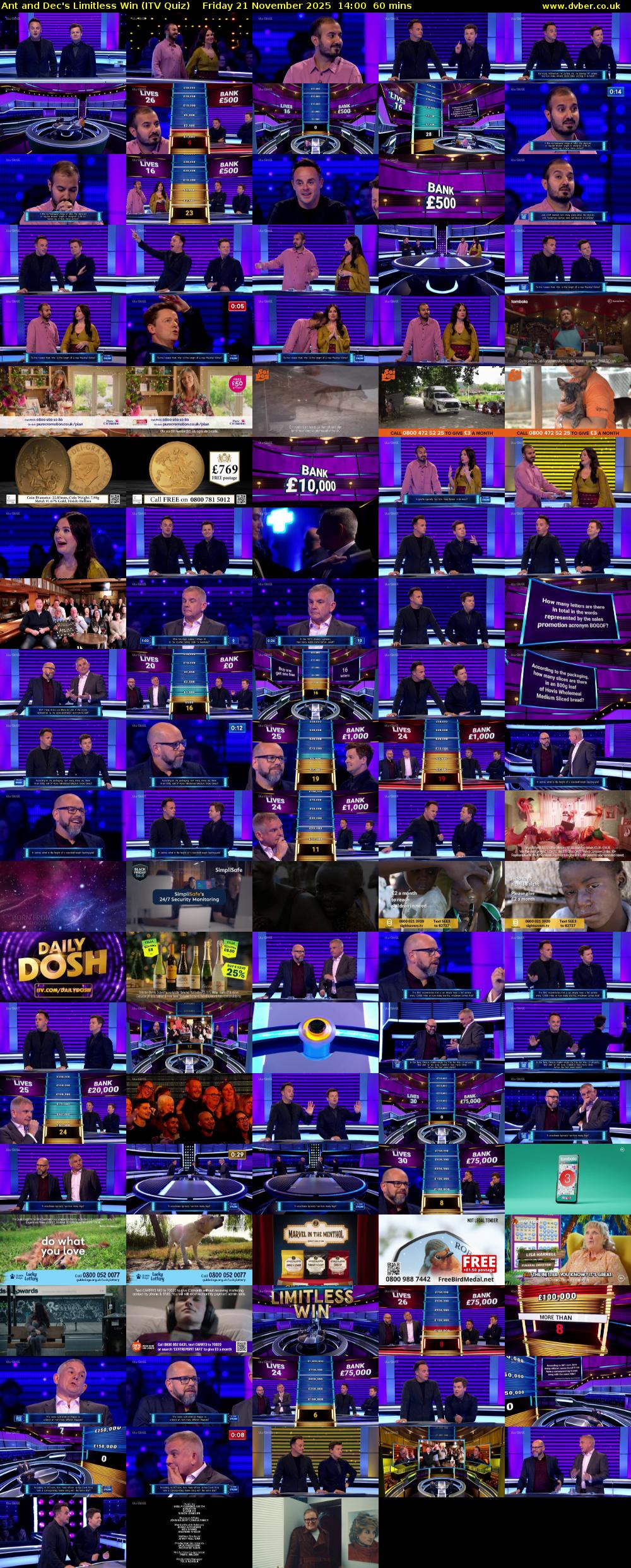Ant and Dec's Limitless Win (ITV Quiz) Friday 21 November 2025 14:00 - 15:00
