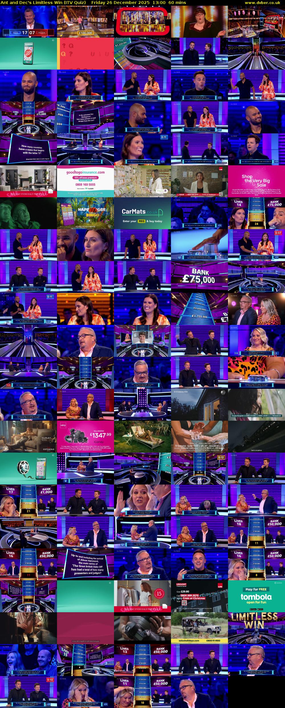 Ant and Dec's Limitless Win (ITV Quiz) Friday 26 December 2025 13:00 - 14:00