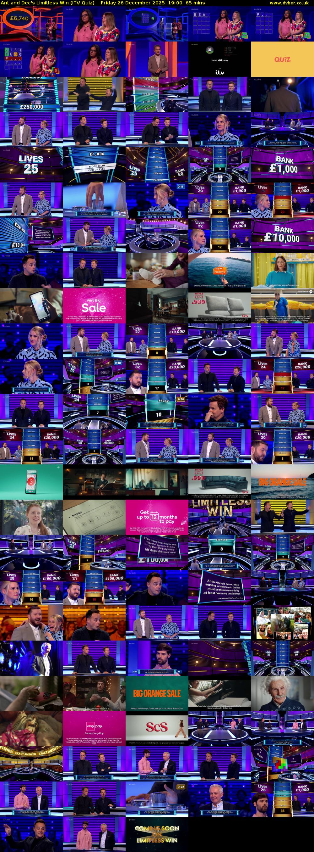 Ant and Dec's Limitless Win (ITV Quiz) Friday 26 December 2025 19:00 - 20:05