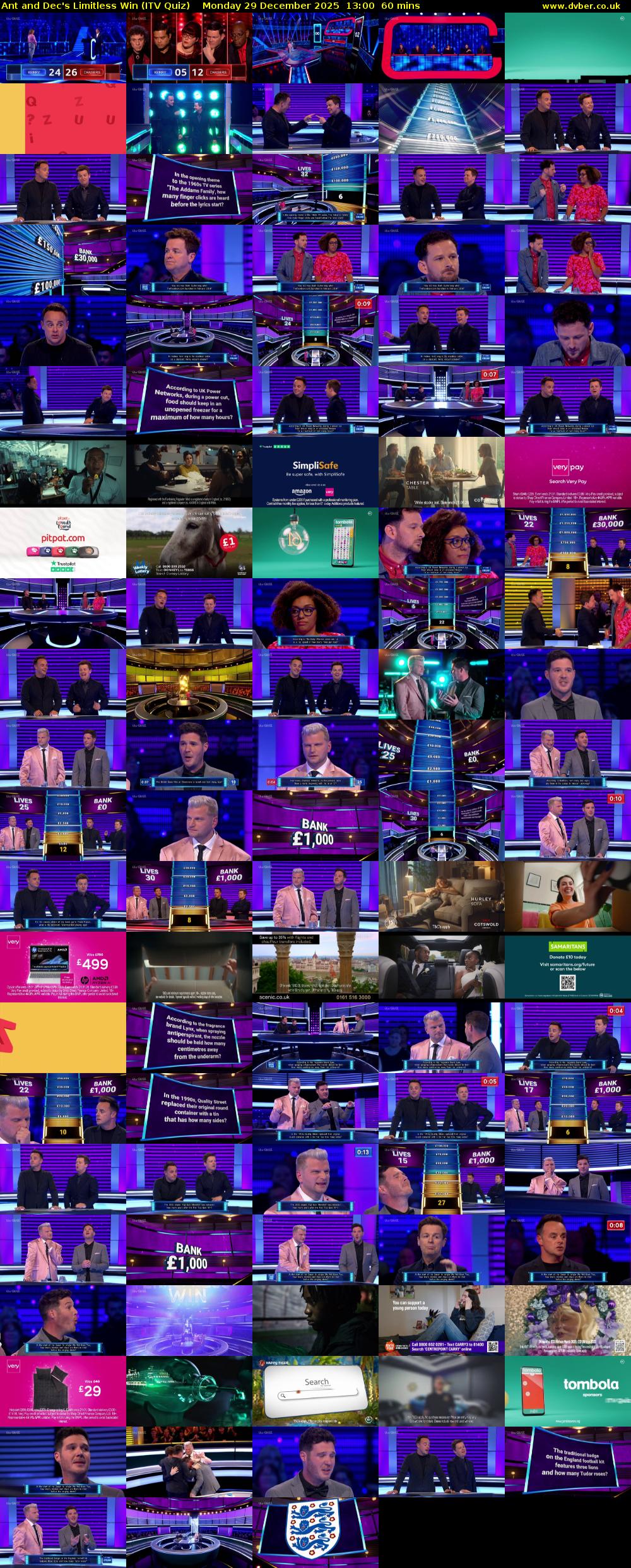 Ant and Dec's Limitless Win (ITV Quiz) Monday 29 December 2025 13:00 - 14:00