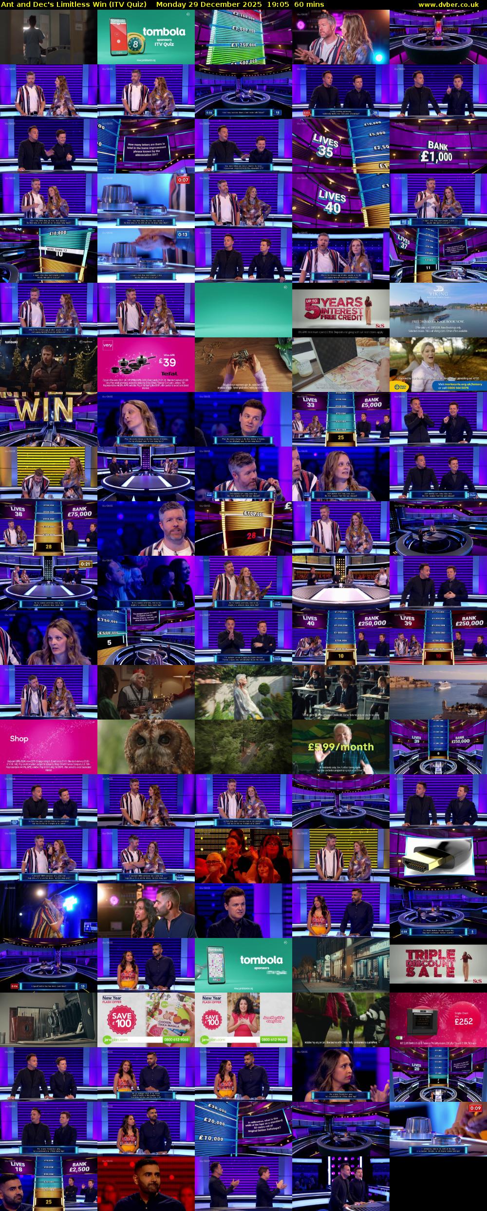 Ant and Dec's Limitless Win (ITV Quiz) Monday 29 December 2025 19:05 - 20:05