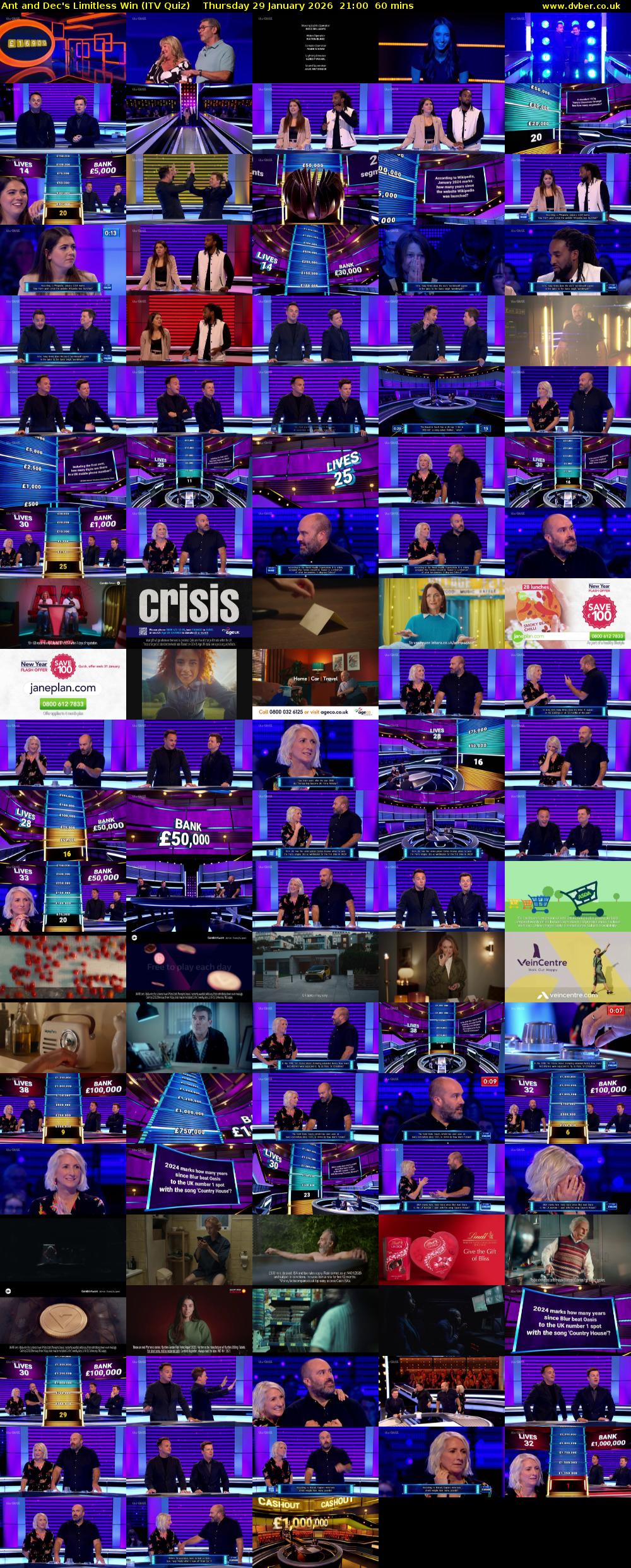 Ant and Dec's Limitless Win (ITV Quiz) Thursday 29 January 2026 21:00 - 22:00